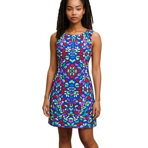 Mara Hoffman Blue Green‎ Red Printed Sleeveless Keyhole Mini Dress - 8